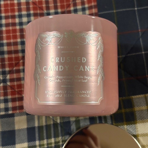 White Barn Pink Crushed Candy Cane Candle with Silver Lid - Picture 2 of 5